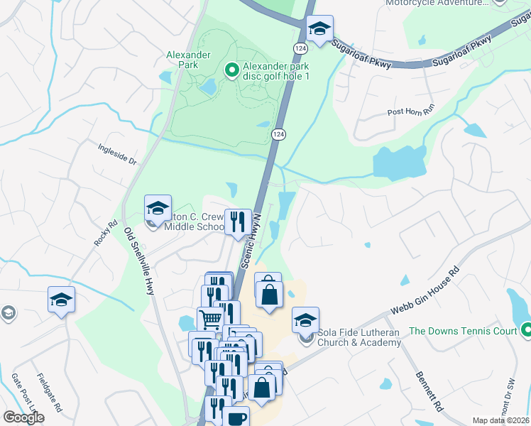 map of restaurants, bars, coffee shops, grocery stores, and more near 1193 Grassy Oat Lane Southwest in Lawrenceville