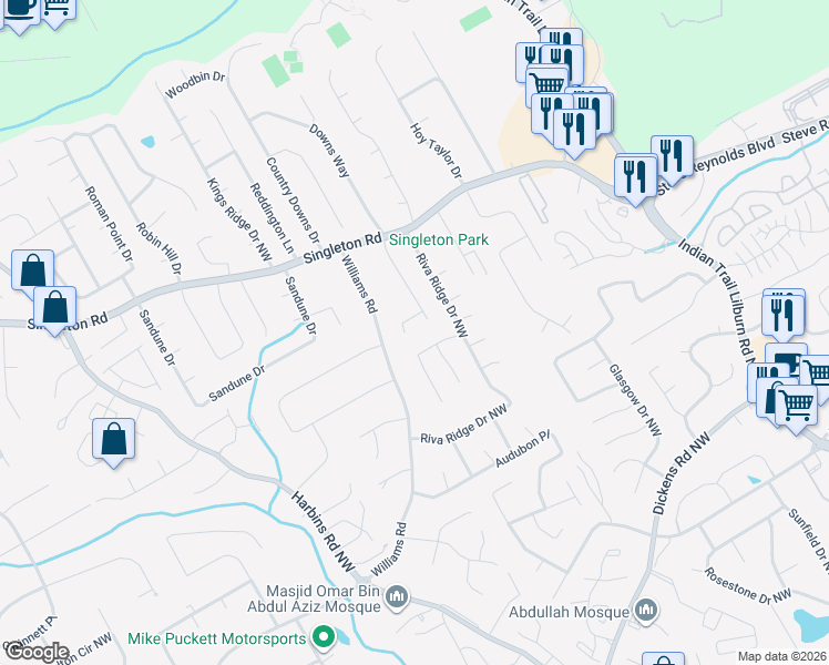 map of restaurants, bars, coffee shops, grocery stores, and more near 5334 Seattle Slew Court Northwest in Norcross