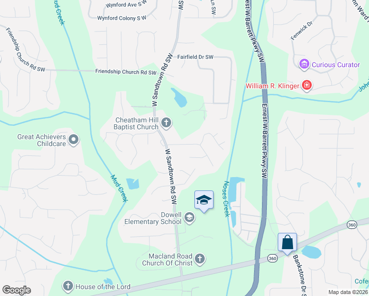 map of restaurants, bars, coffee shops, grocery stores, and more near 1828 Edington Road Southwest in Marietta