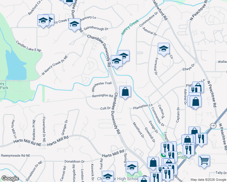 map of restaurants, bars, coffee shops, grocery stores, and more near 4006 Chamblee Dunwoody Road in Atlanta