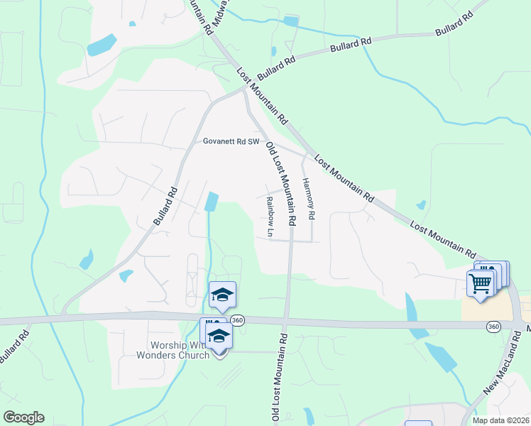 map of restaurants, bars, coffee shops, grocery stores, and more near 4649 Melody Court in Powder Springs