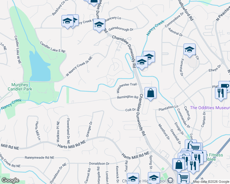 map of restaurants, bars, coffee shops, grocery stores, and more near 1826 Remington Road in Chamblee