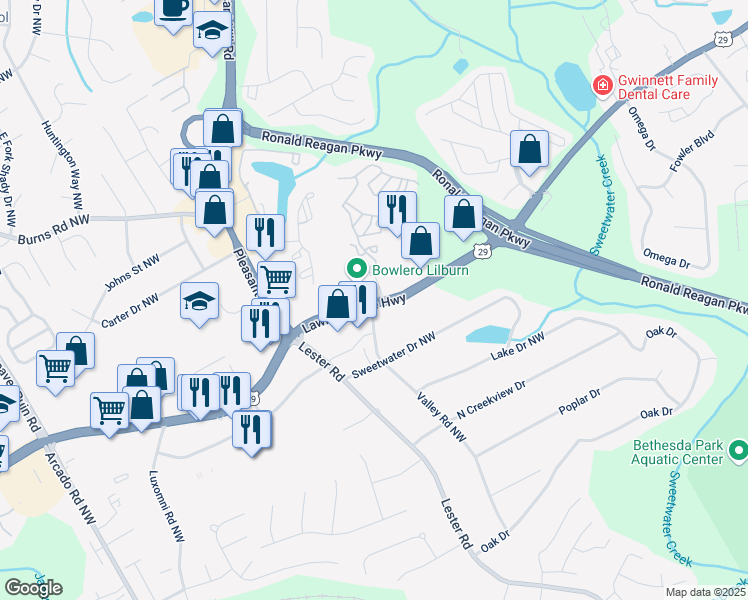 map of restaurants, bars, coffee shops, grocery stores, and more near 3789 Lawrenceville Highway in Lawrenceville