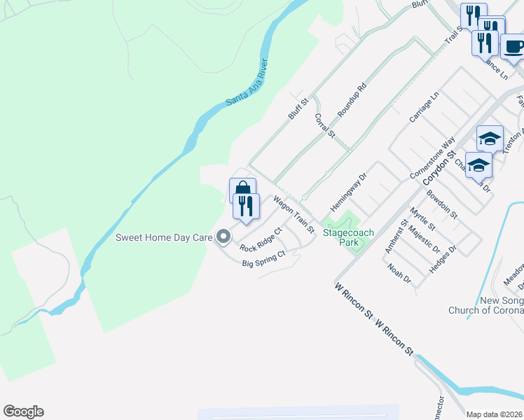 map of restaurants, bars, coffee shops, grocery stores, and more near 901 Cheyenne Road in Corona