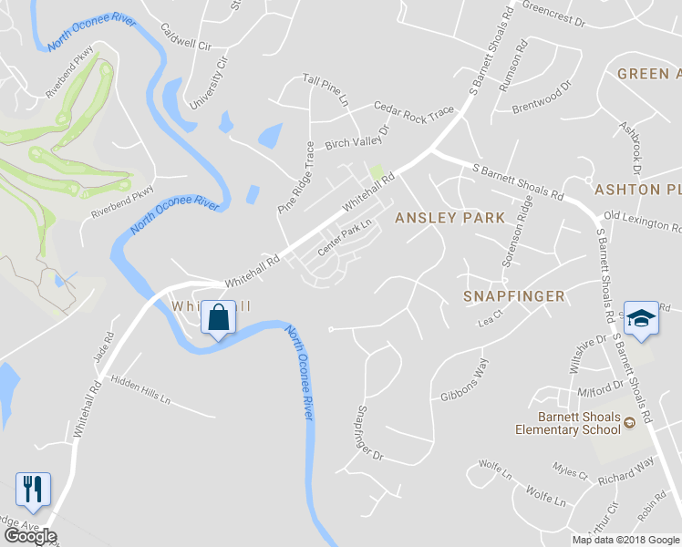 map of restaurants, bars, coffee shops, grocery stores, and more near 231 Oconee River Circle in Athens