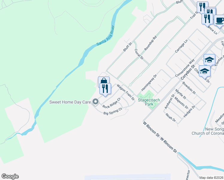 map of restaurants, bars, coffee shops, grocery stores, and more near 901 Cheyenne Road in Corona