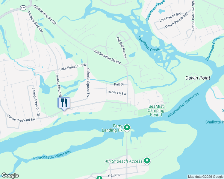 map of restaurants, bars, coffee shops, grocery stores, and more near 4743 Cedar Ln SW in Ocean Isle Beach