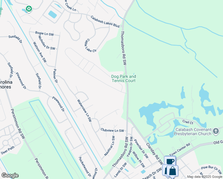 map of restaurants, bars, coffee shops, grocery stores, and more near 11 Lighthouse Cove Loop in Calabash
