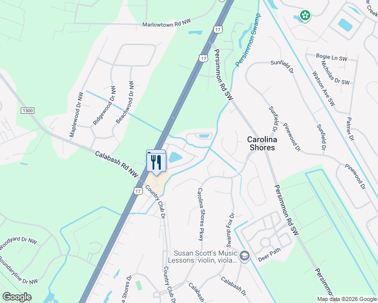 map of restaurants, bars, coffee shops, grocery stores, and more near 335 Bulkhead Bend in Calabash