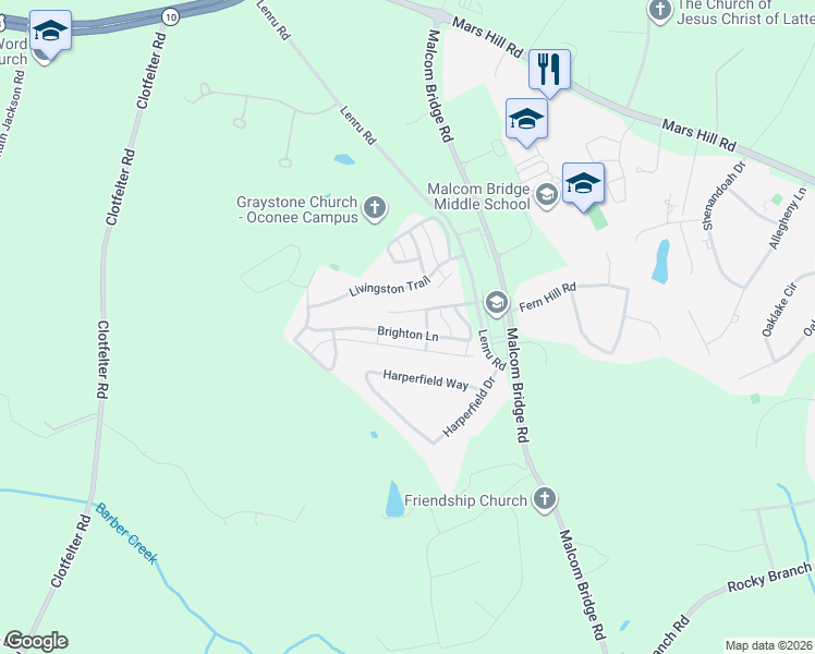 map of restaurants, bars, coffee shops, grocery stores, and more near 1130 Arlington Place in Bogart