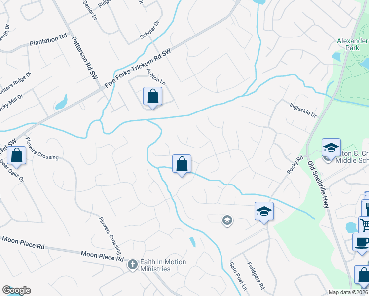 map of restaurants, bars, coffee shops, grocery stores, and more near 1255 Wyckfield Place in Lawrenceville