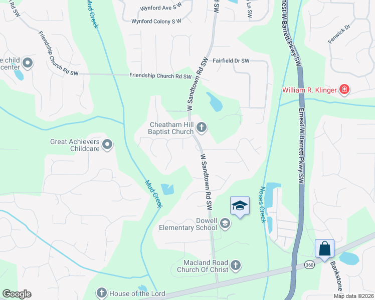 map of restaurants, bars, coffee shops, grocery stores, and more near 1805 Cabot Court Southwest in Marietta
