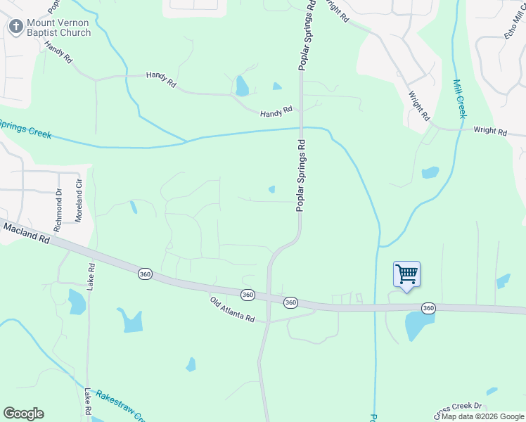 map of restaurants, bars, coffee shops, grocery stores, and more near 1891 Poplar Springs Road in Hiram