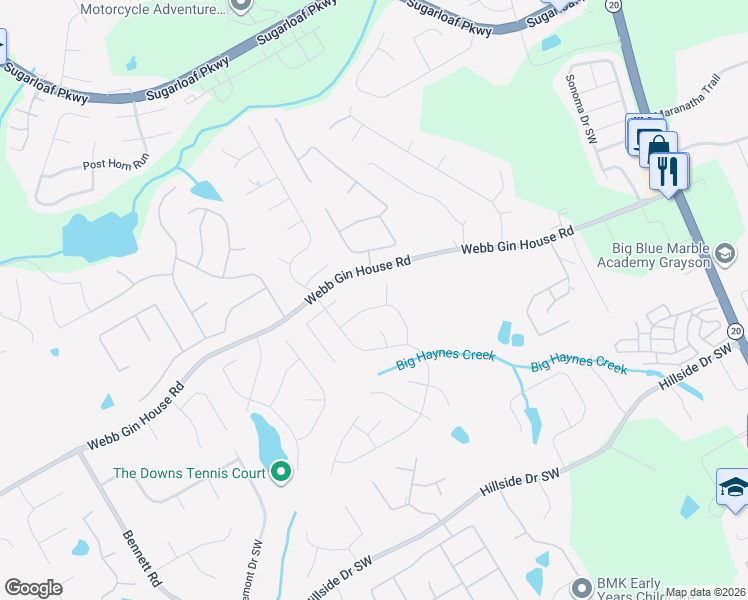 map of restaurants, bars, coffee shops, grocery stores, and more near 821 Windsor Oak Circle in Lawrenceville