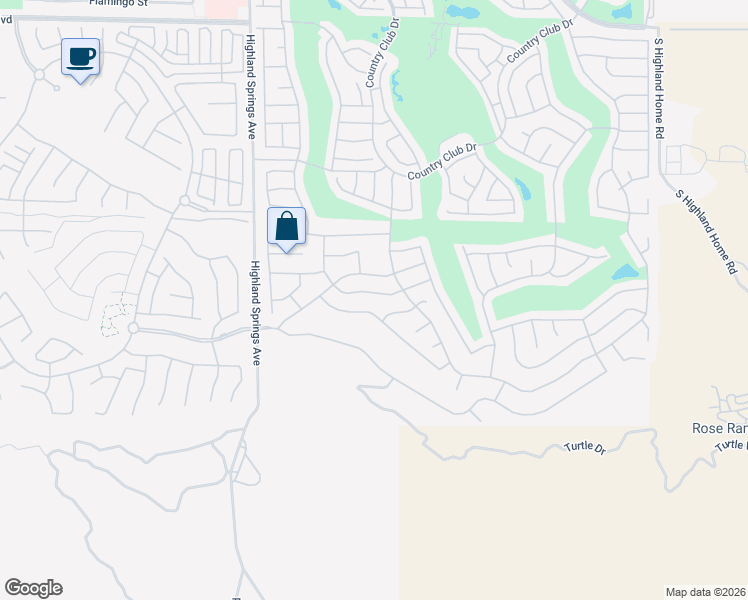 map of restaurants, bars, coffee shops, grocery stores, and more near 5942 Indian Canyon Drive in Banning