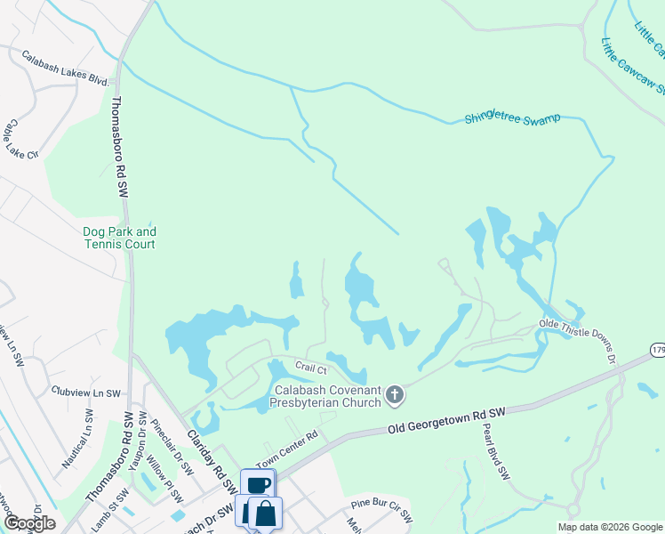 map of restaurants, bars, coffee shops, grocery stores, and more near 1815 Olde Thistle Downs Drive in Sunset Beach