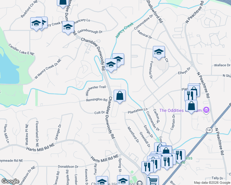 map of restaurants, bars, coffee shops, grocery stores, and more near 4011 Chamblee Dunwoody Road in Chamblee