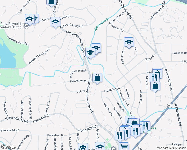 map of restaurants, bars, coffee shops, grocery stores, and more near 4011 Chamblee Dunwoody Road in Chamblee