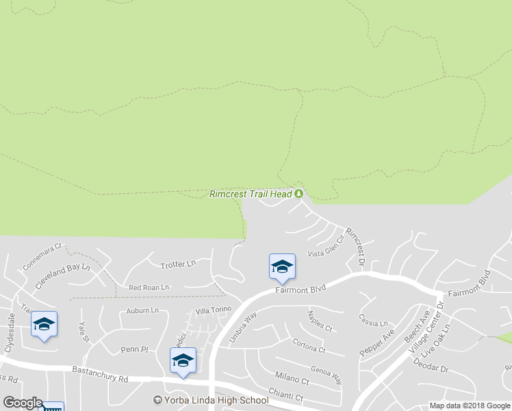 map of restaurants, bars, coffee shops, grocery stores, and more near 3810 Blue Gum Drive in Yorba Linda