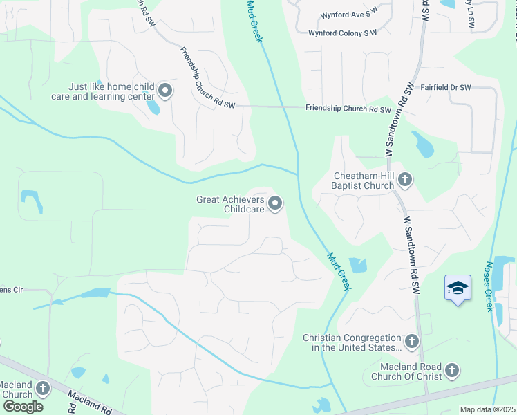 map of restaurants, bars, coffee shops, grocery stores, and more near 3362 Hannah Court in Powder Springs