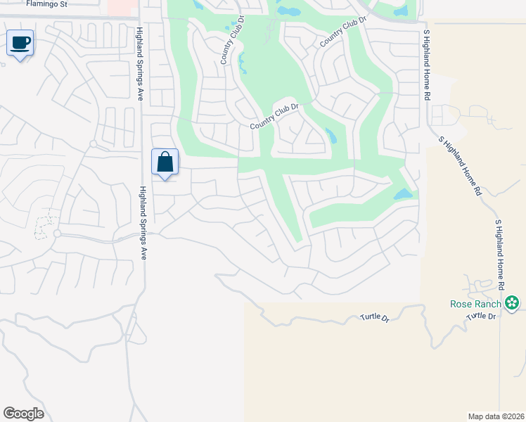map of restaurants, bars, coffee shops, grocery stores, and more near 1714 Masters Drive in Banning