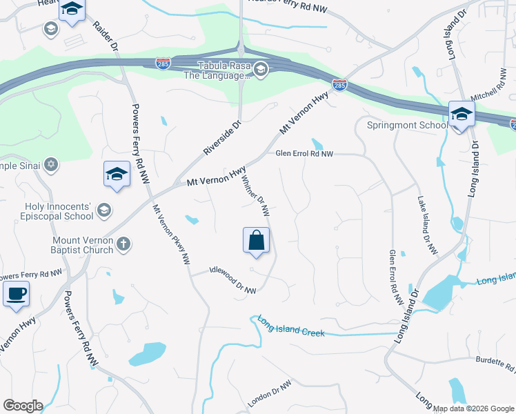 map of restaurants, bars, coffee shops, grocery stores, and more near 5610 Whitner Drive Northwest in Atlanta