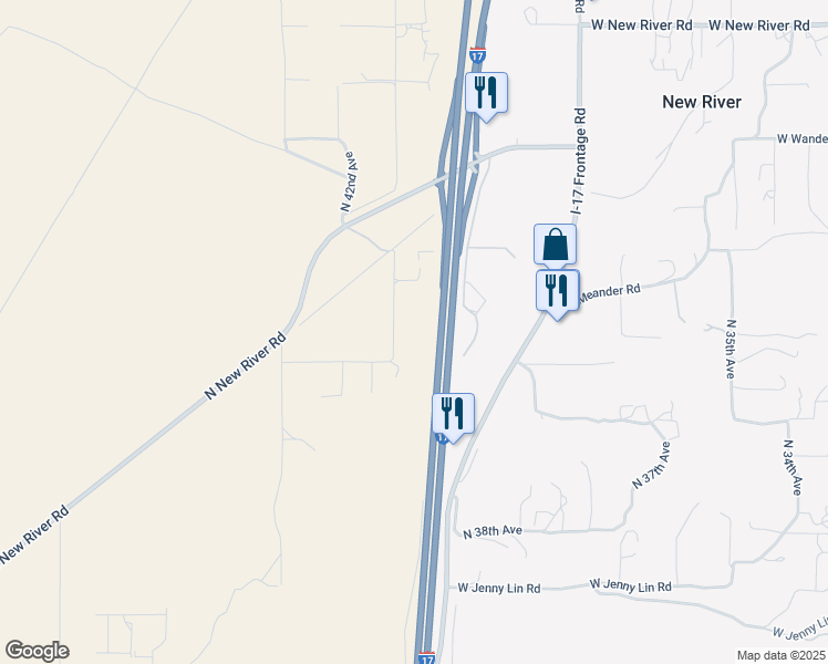 map of restaurants, bars, coffee shops, grocery stores, and more near 46633 N 41st Ave in New River