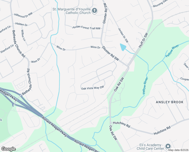 map of restaurants, bars, coffee shops, grocery stores, and more near 3222 Oak Vista Way Southwest in Lawrenceville