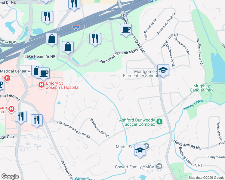 map of restaurants, bars, coffee shops, grocery stores, and more near 810 Byrnwyck Road Northeast in Atlanta
