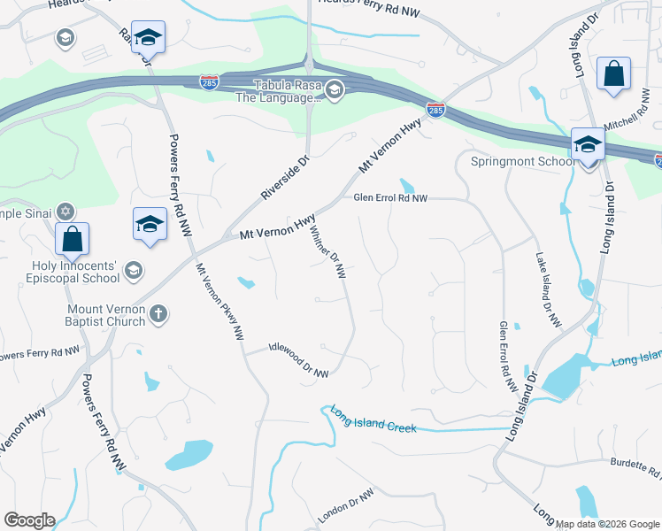map of restaurants, bars, coffee shops, grocery stores, and more near 5610 Whitner Drive Northwest in Atlanta