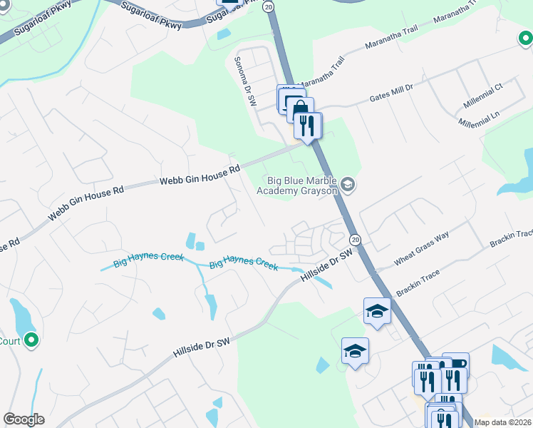 map of restaurants, bars, coffee shops, grocery stores, and more near 1460 Memory Way in Lawrenceville