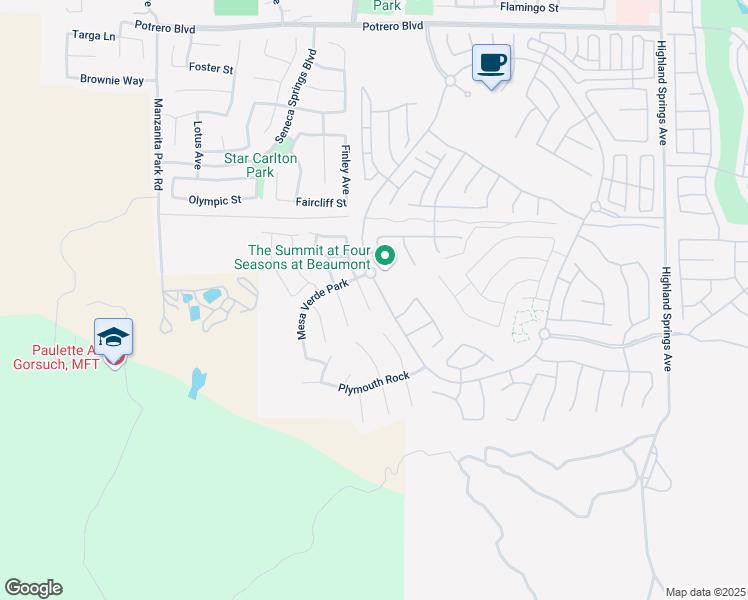 map of restaurants, bars, coffee shops, grocery stores, and more near 368 Spanos Park in Beaumont