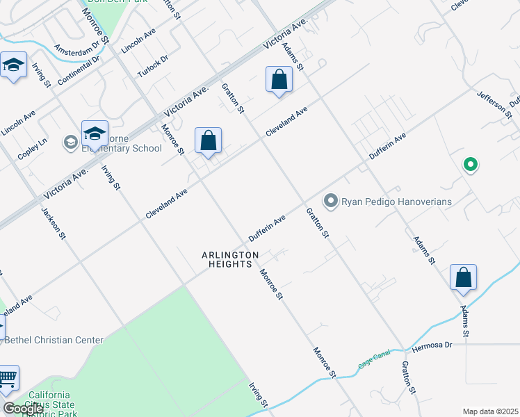 map of restaurants, bars, coffee shops, grocery stores, and more near 8615 Dufferin Avenue in Riverside