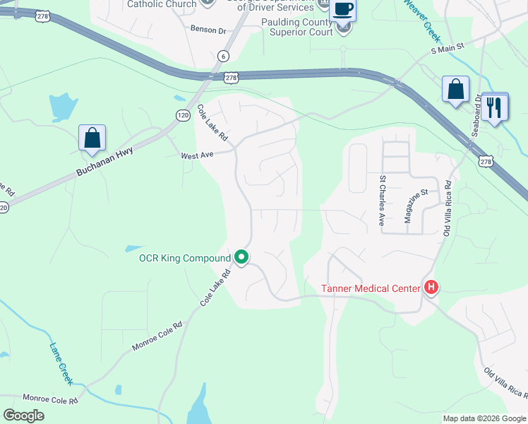 map of restaurants, bars, coffee shops, grocery stores, and more near 201 Cole Creek Drive in Dallas