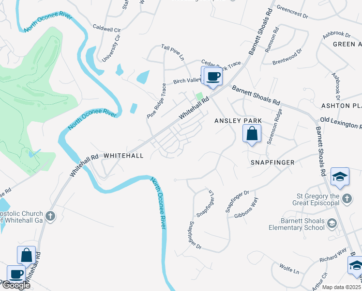 map of restaurants, bars, coffee shops, grocery stores, and more near 147 Foreman Drive in Athens