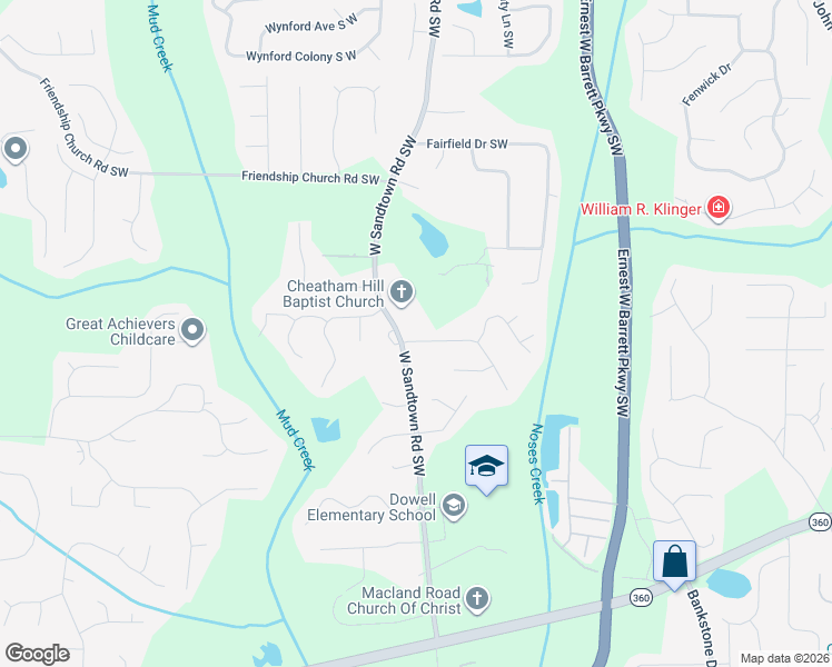 map of restaurants, bars, coffee shops, grocery stores, and more near 1823 Edington Road Southwest in Marietta