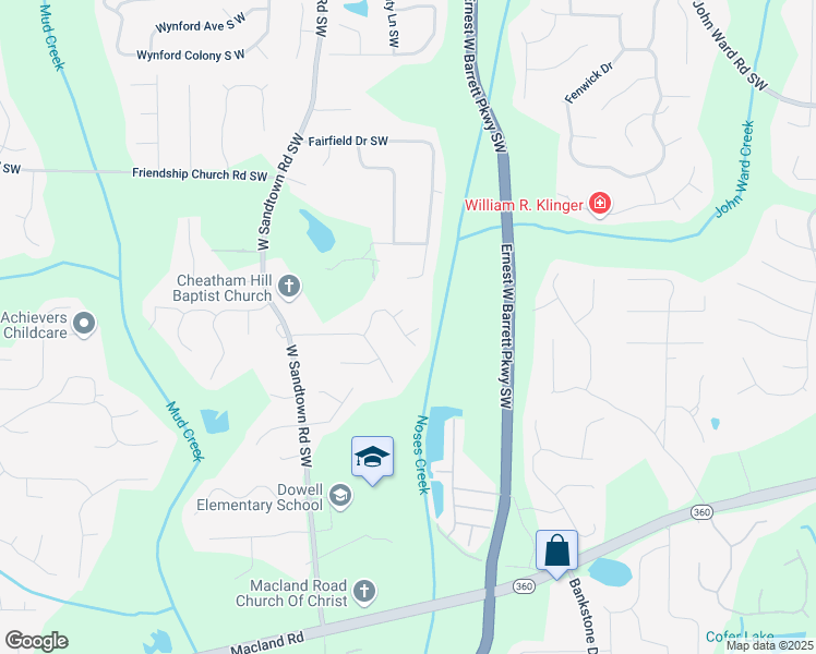 map of restaurants, bars, coffee shops, grocery stores, and more near 1885 Dovonshire Road South West in Marietta
