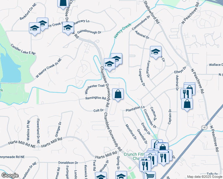 map of restaurants, bars, coffee shops, grocery stores, and more near 1995 Catnap Court in Chamblee