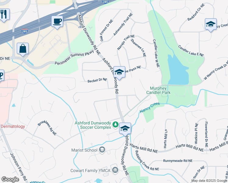 map of restaurants, bars, coffee shops, grocery stores, and more near 3968 Ashford Dunwoody Road in Atlanta
