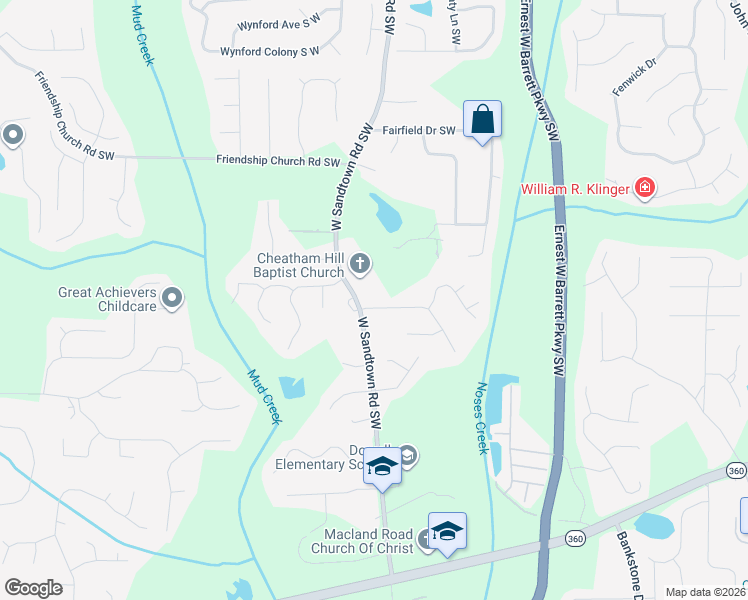 map of restaurants, bars, coffee shops, grocery stores, and more near 1823 Edington Road Southwest in Marietta