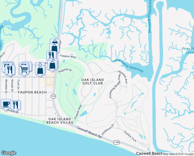 map of restaurants, bars, coffee shops, grocery stores, and more near 1 St Andrews Dr in Oak Island