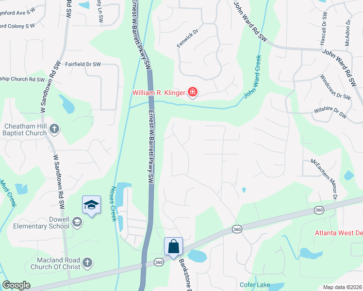 map of restaurants, bars, coffee shops, grocery stores, and more near 1787 Clayhill Pointe Southwest in Marietta