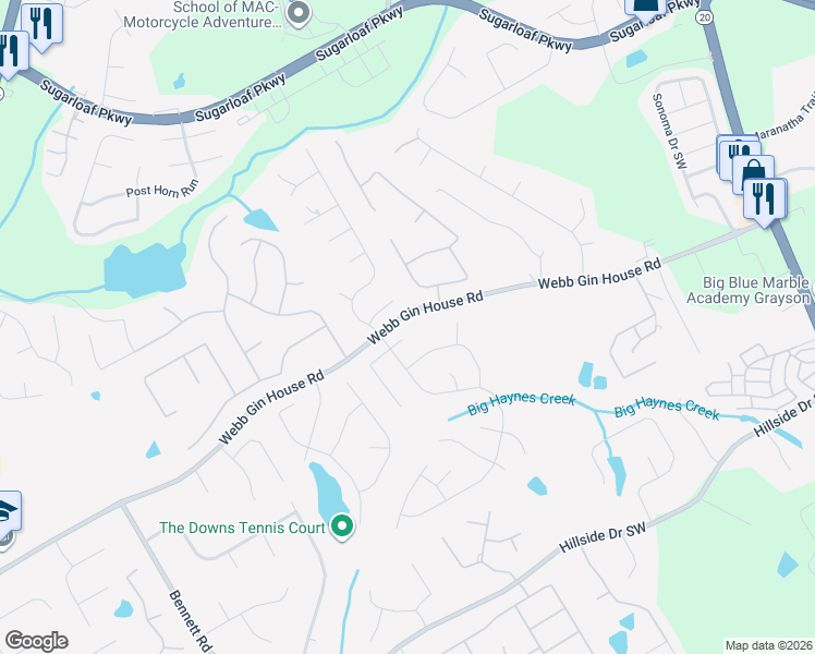map of restaurants, bars, coffee shops, grocery stores, and more near 805 Common Oak Place in Lawrenceville