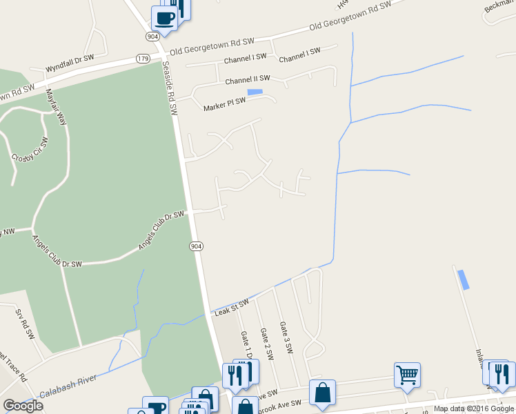 map of restaurants, bars, coffee shops, grocery stores, and more near 1253 Seaside Rd SW in Ocean Isle Beach