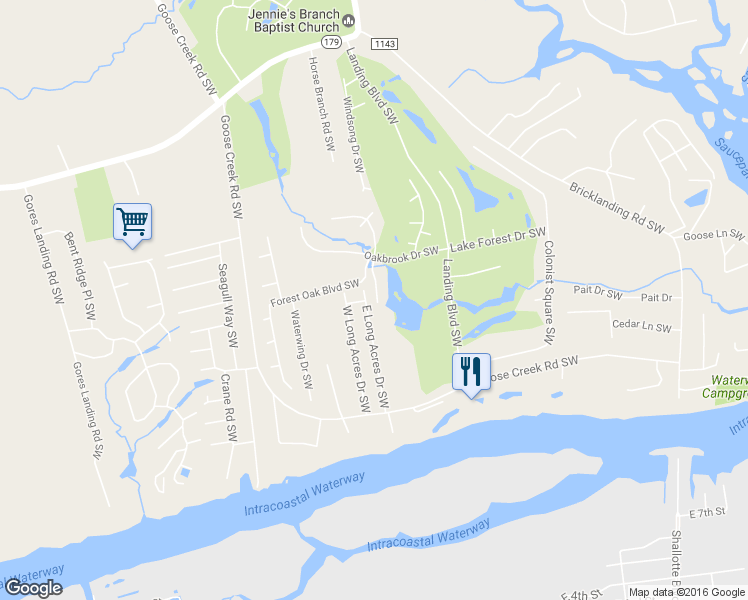 map of restaurants, bars, coffee shops, grocery stores, and more near 1715 Deerfield Drive Southwest in Ocean Isle Beach