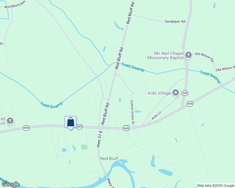 map of restaurants, bars, coffee shops, grocery stores, and more near 6135 Red Bluff Road in Loris