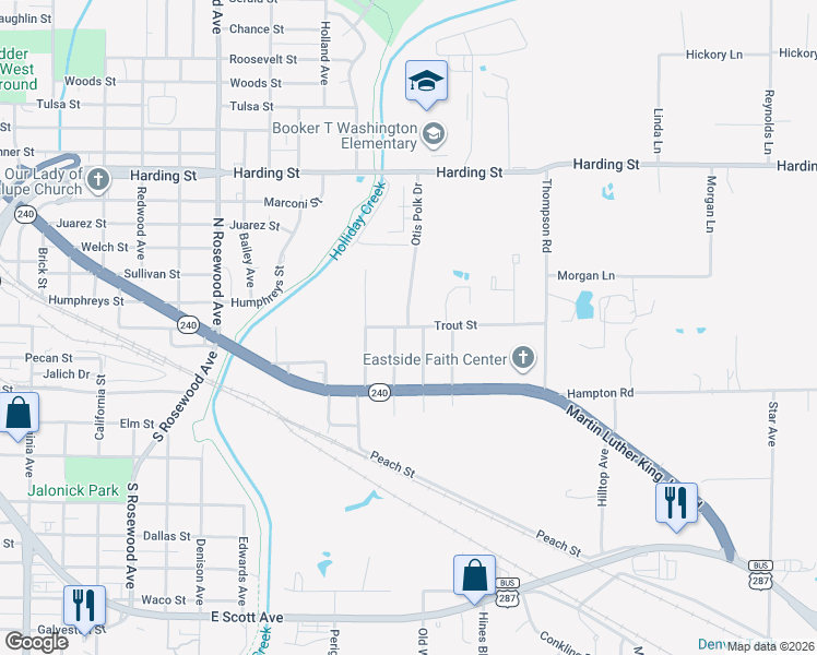 map of restaurants, bars, coffee shops, grocery stores, and more near 101 Otis Polk Drive in Wichita Falls