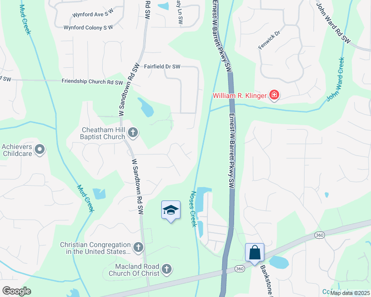 map of restaurants, bars, coffee shops, grocery stores, and more near 1883 Dovonshire Road South West in Marietta