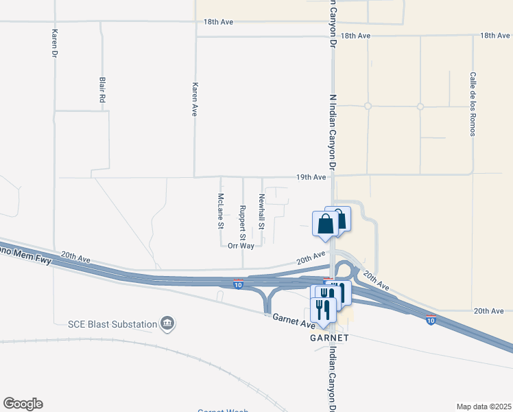 map of restaurants, bars, coffee shops, grocery stores, and more near 19207 Newhall Street in Desert Hot Springs