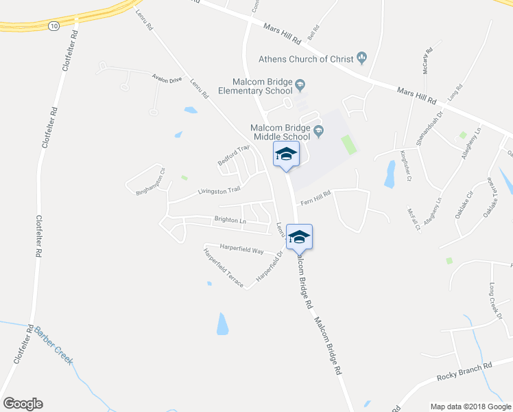 map of restaurants, bars, coffee shops, grocery stores, and more near 1010 Brighton Lane in Bogart